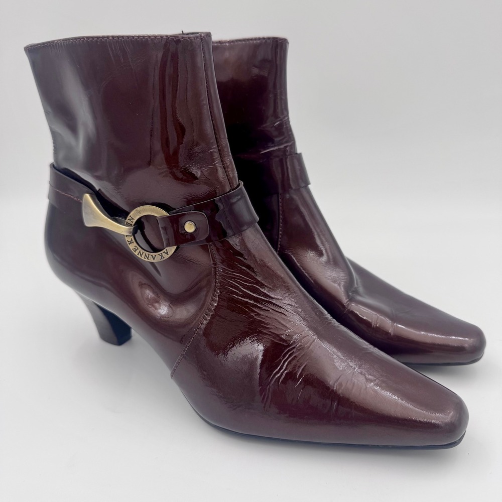 Anne Klein iFlex AKGIBBS Burgundy Glossy Patent Leather Ankle Boots Womens 7M